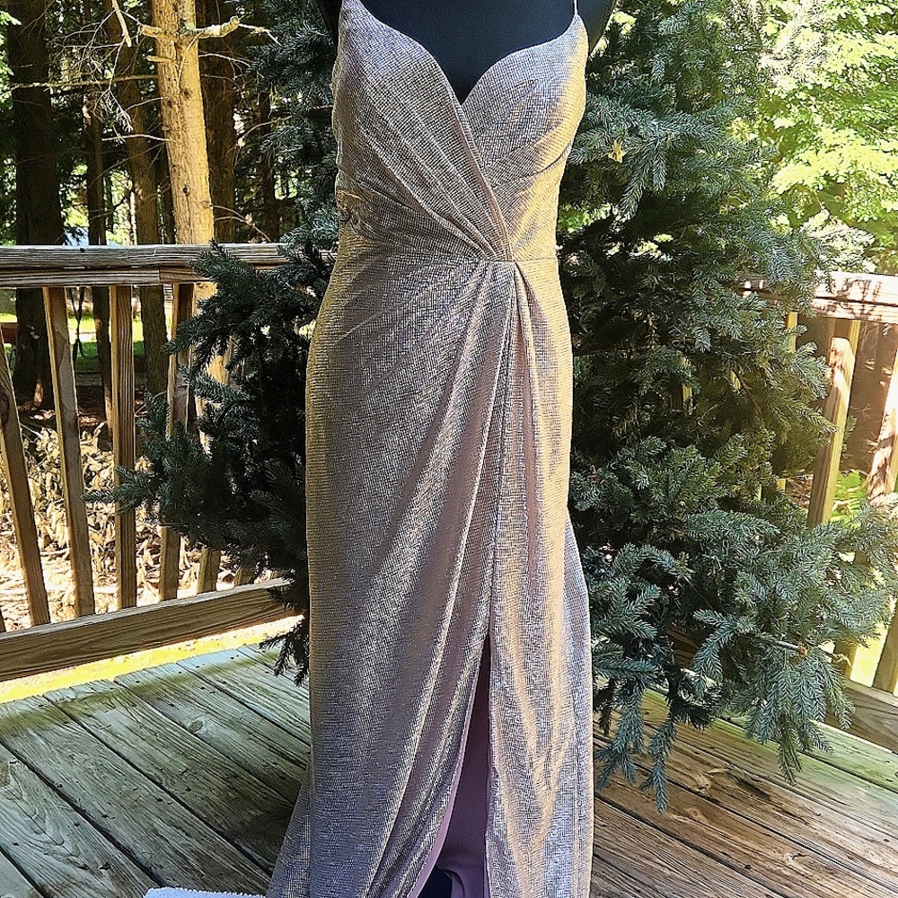 Hayley Paige pink champagne all over sequin mettalic mermaid gown. Size 12
